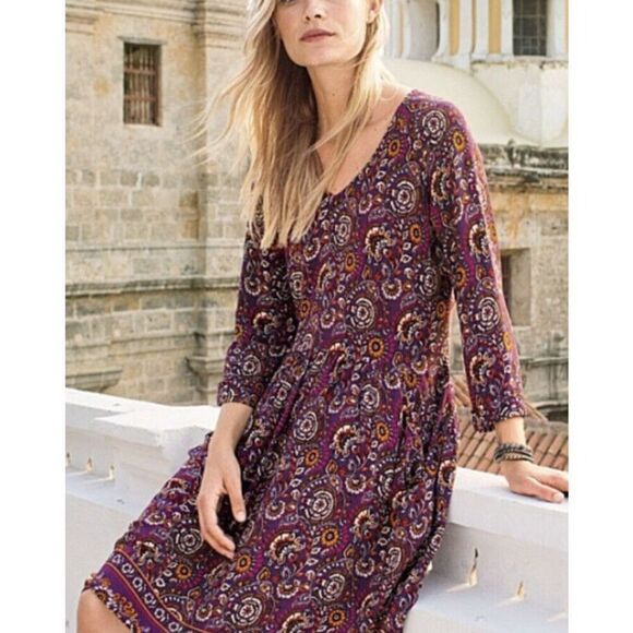 ✨Garnet Hill Burgundy Paisley Bohemian Pocket Sz 12 Dress✨ - Picture 4 of 10